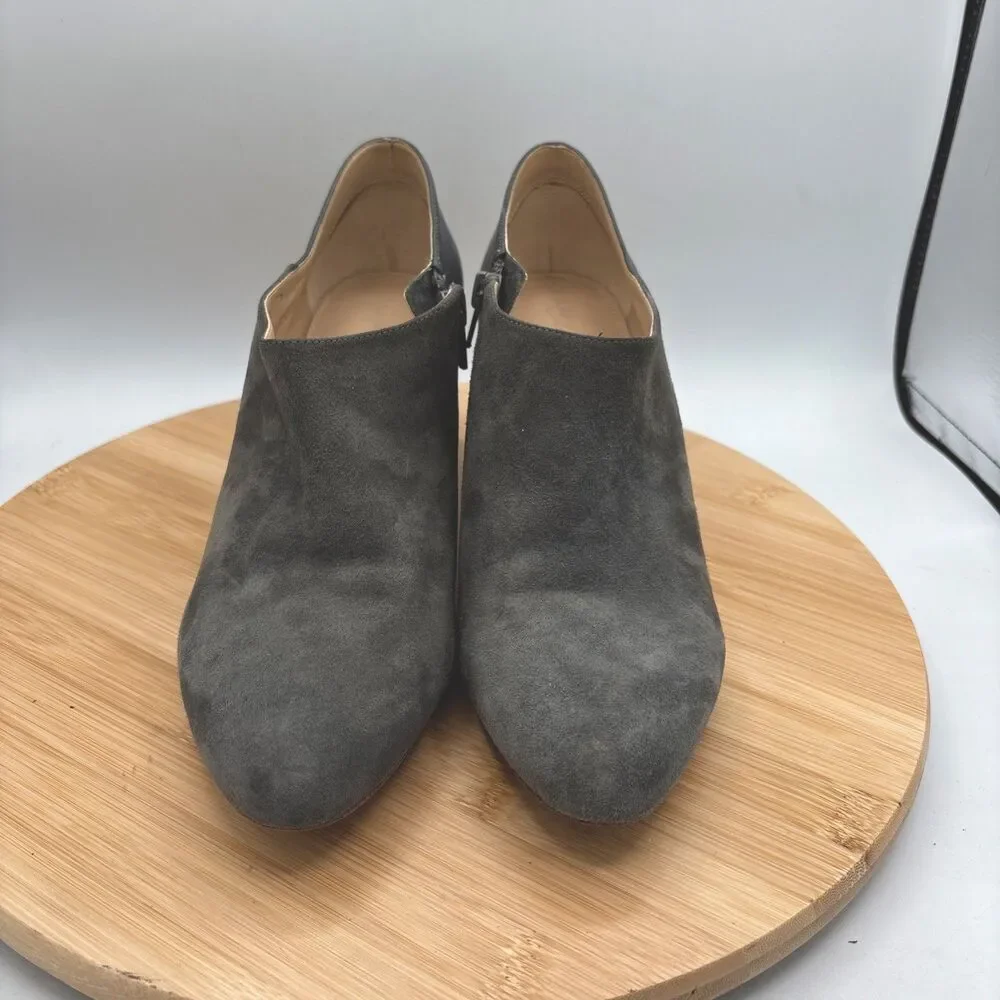 Miss Albright Anthropologie Two-Tone Gray Suede Leather Heel Bootie 8.5 Zip USA